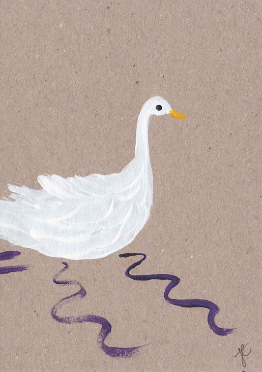 White goose painted on kraft card