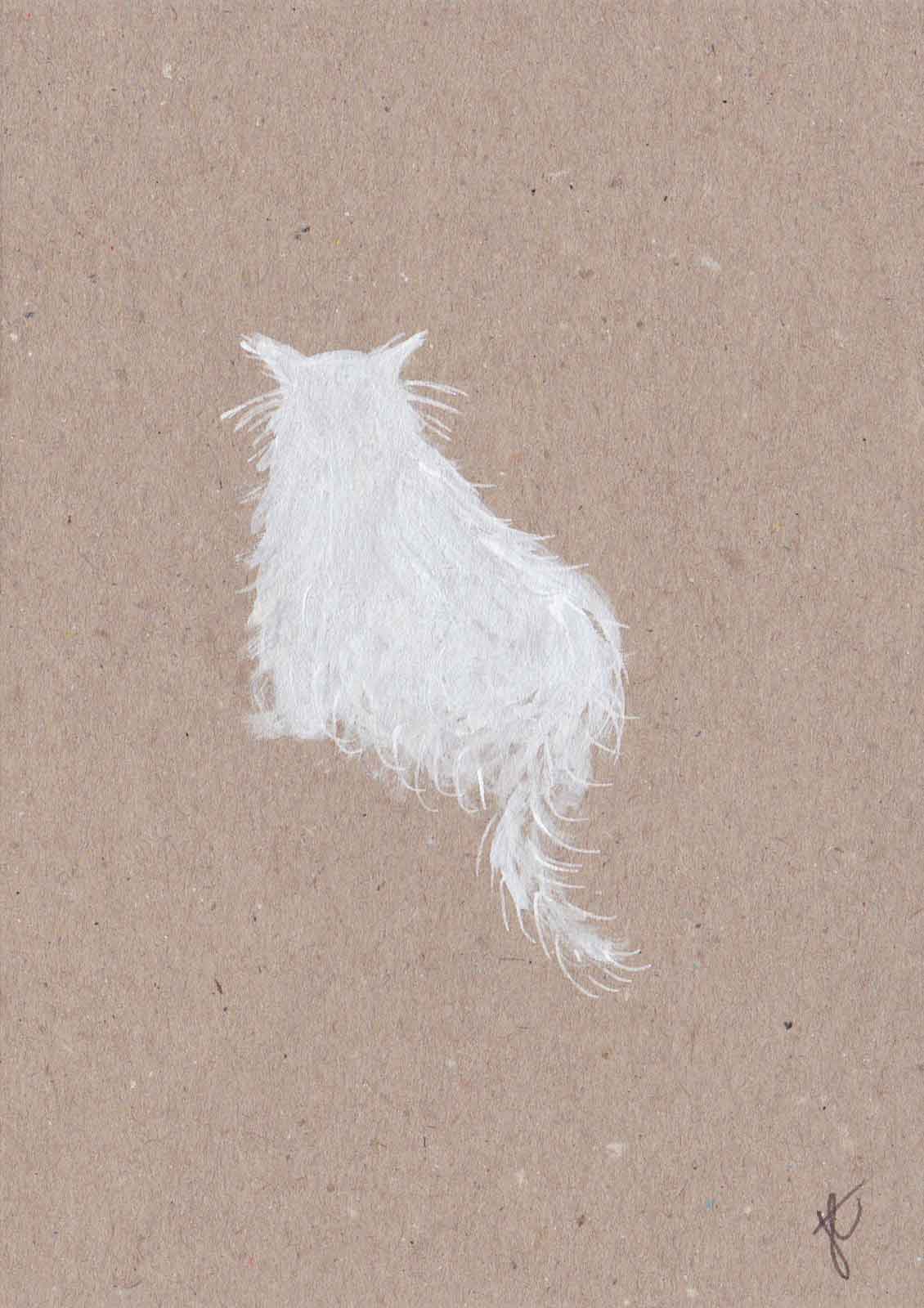 White cat painted on kraft card