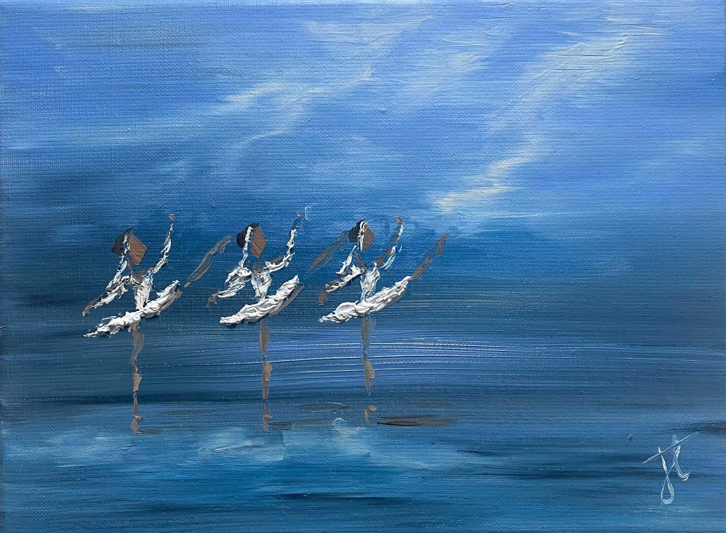 Ballerina painting in blue and white