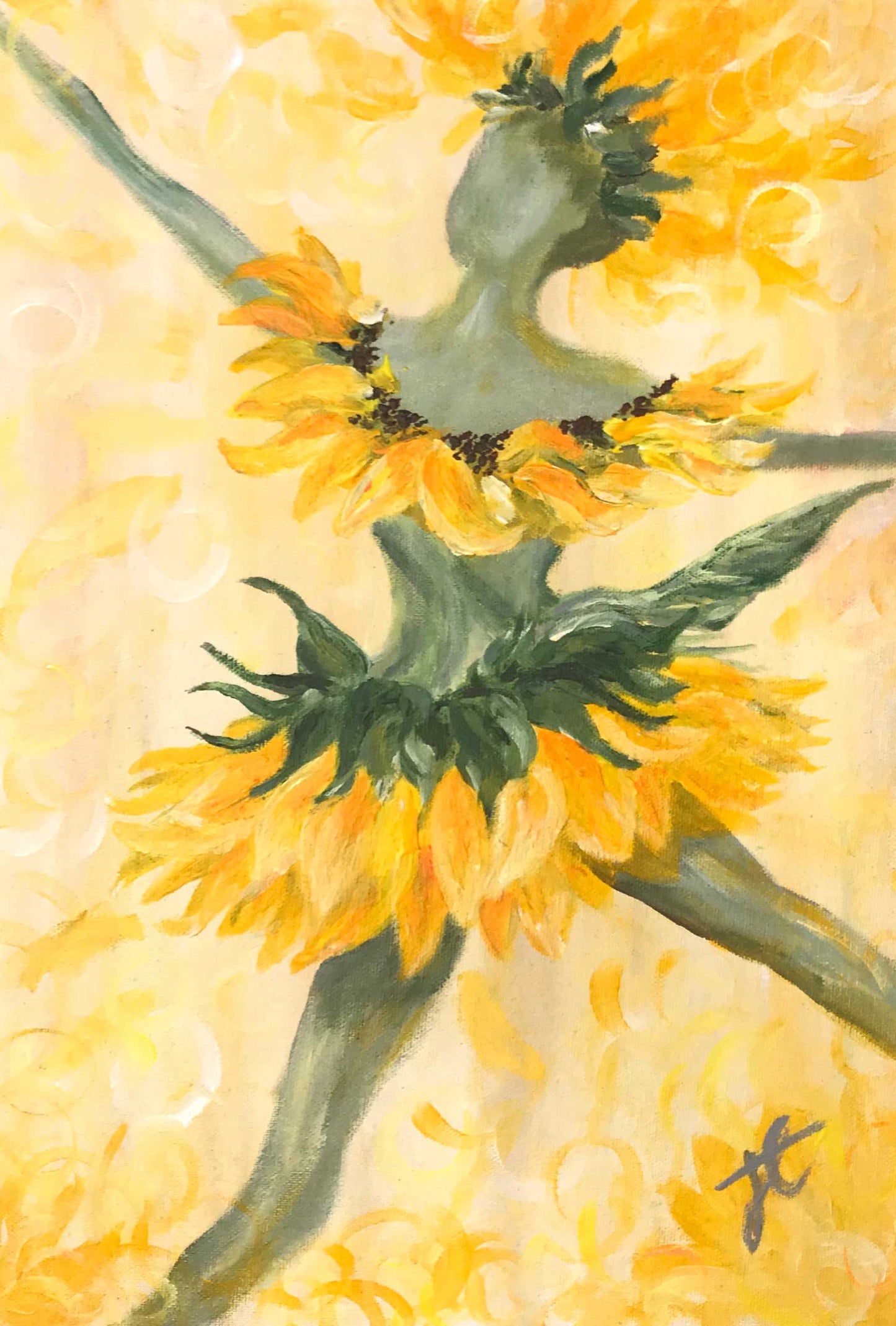 Yellow painting of ballerina in sunflower tutu