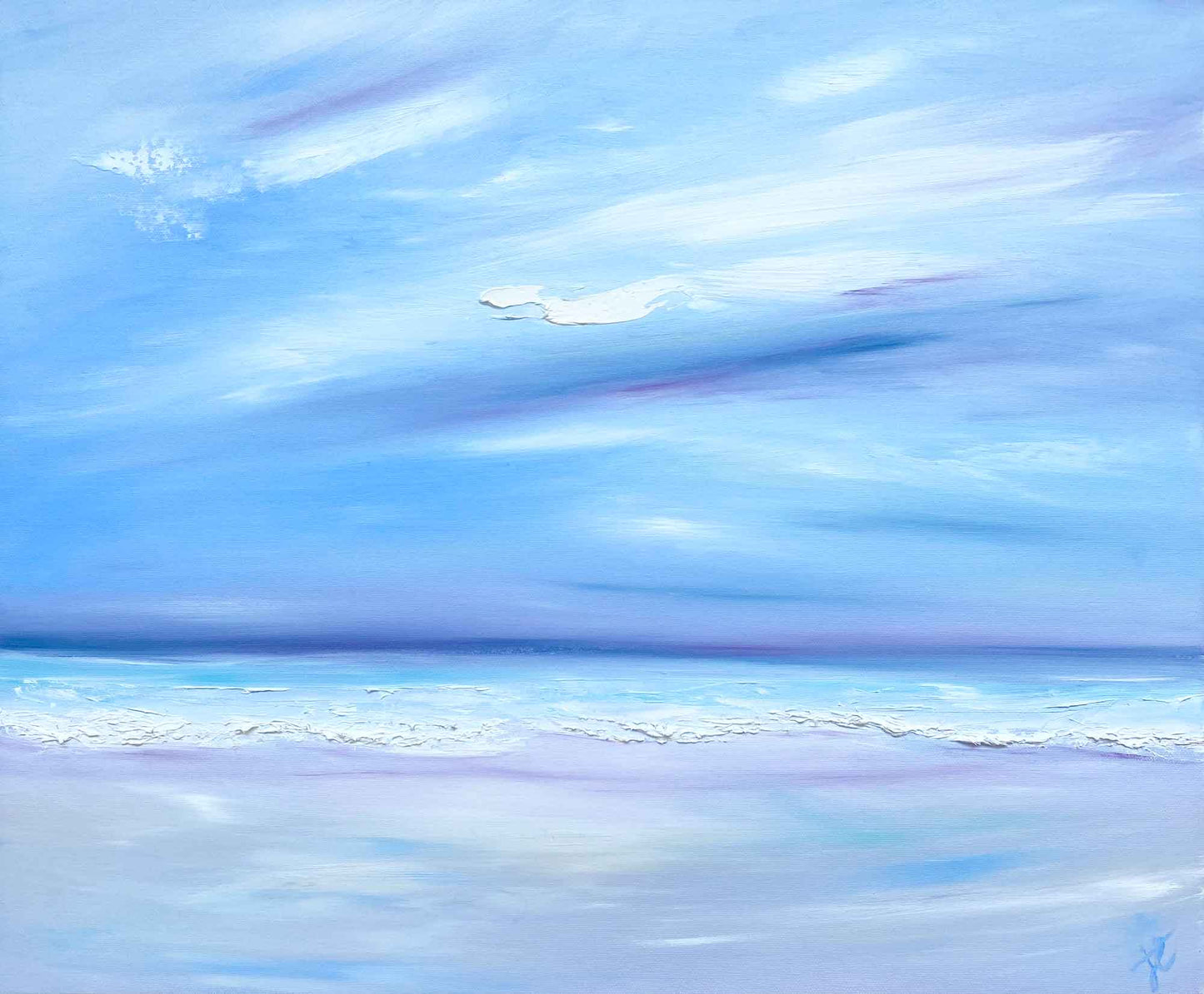 Original seascape painting in blue and lilac colour scheme