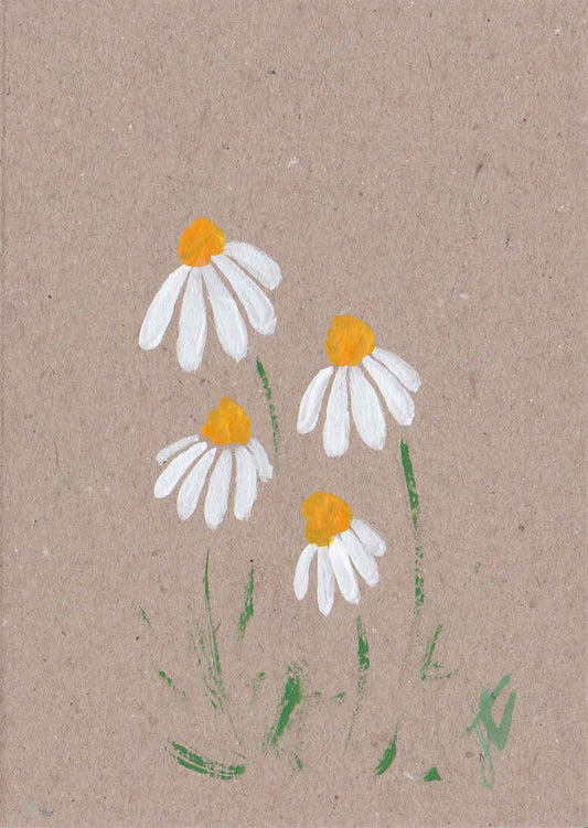 Painted daisies on brown card